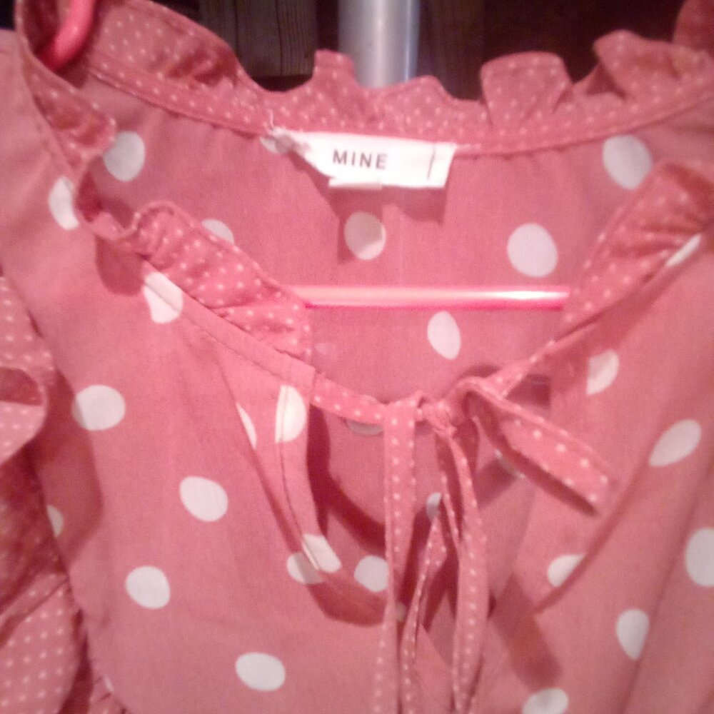 Sheer pink polka dot blouse